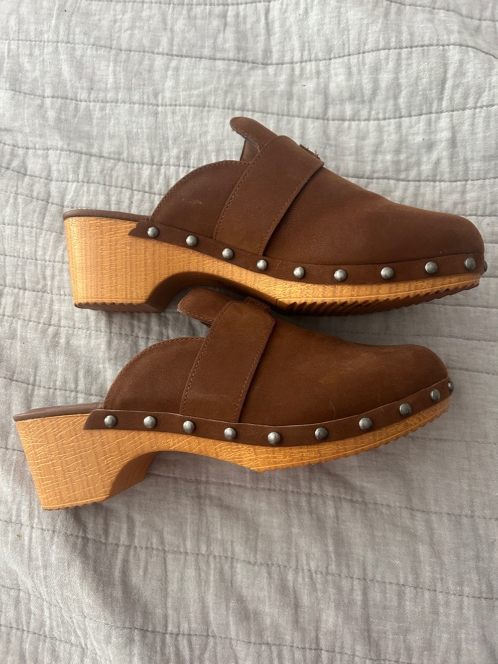 Mia Brown Suede Mule Clogs with Studded Trim - Women